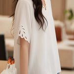 Casual V-Neck Crochet Mid Sleeve T-Shirt - liwisi