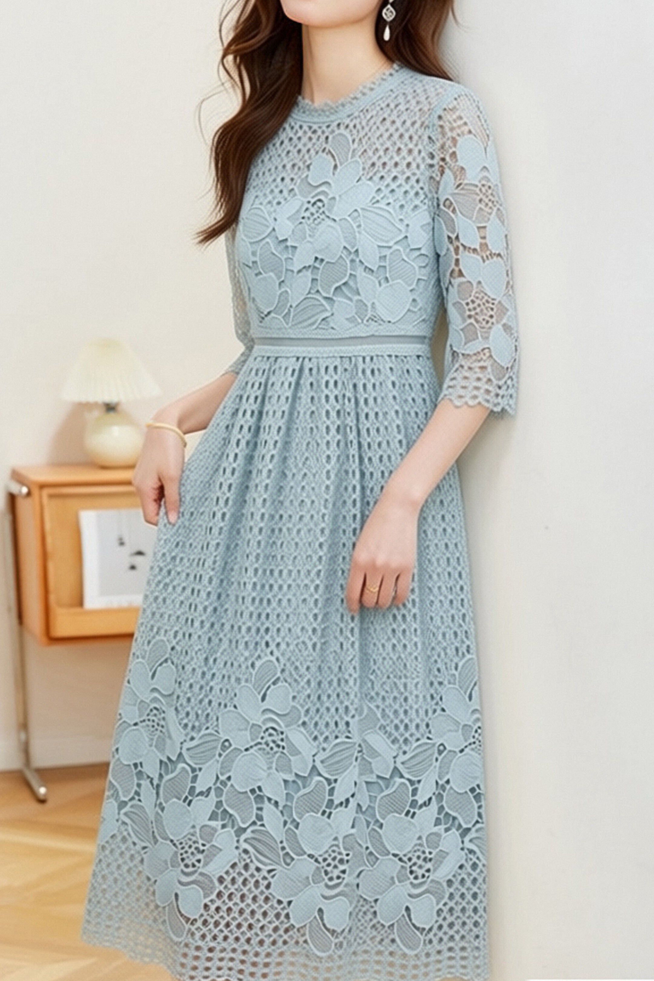 Elegant Textured Hollow Out Dress - liwisi