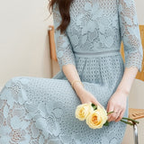 Elegant Textured Hollow Out Dress - liwisi