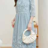 Elegant Textured Hollow Out Dress - liwisi