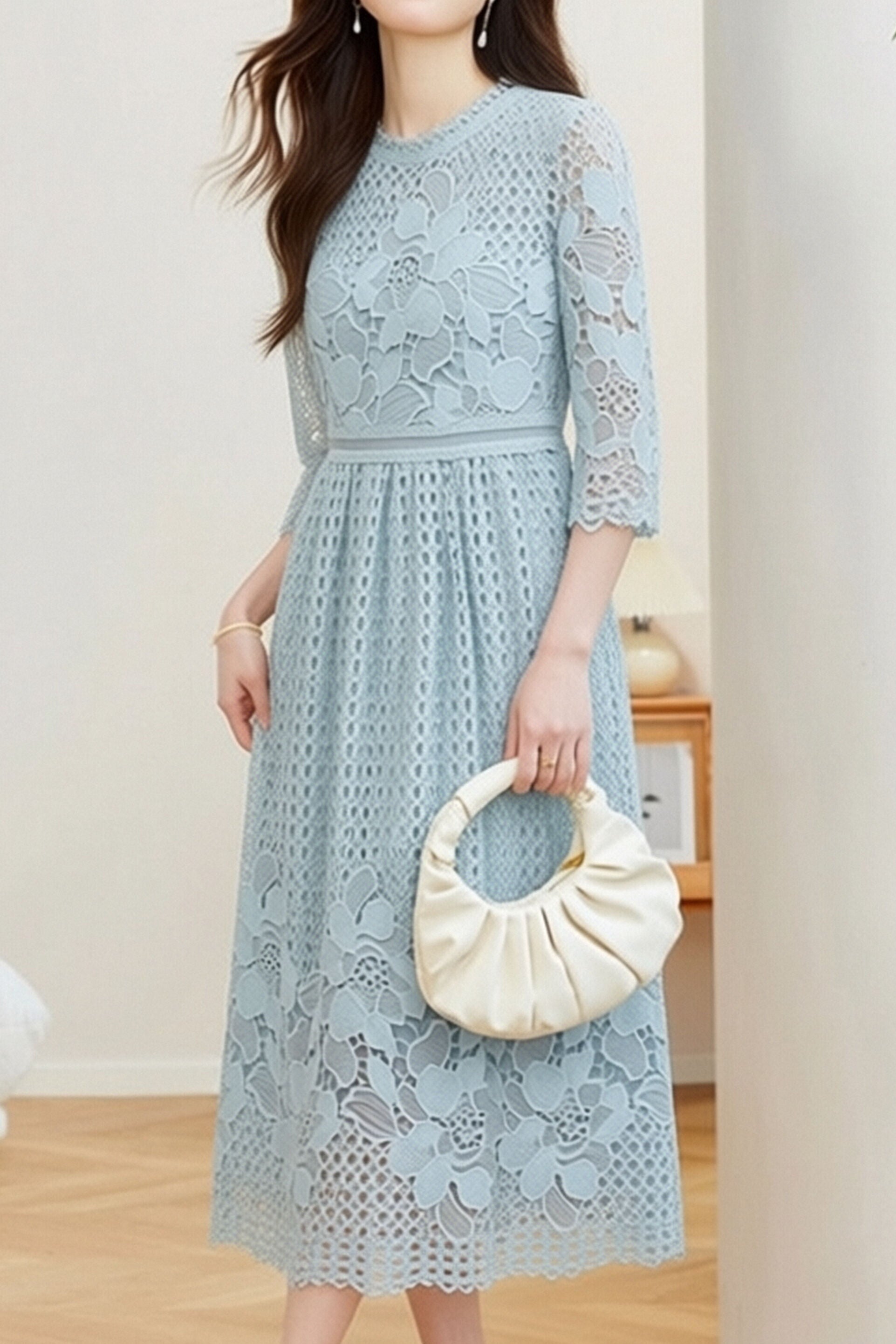 Elegant Textured Hollow Out Dress - liwisi