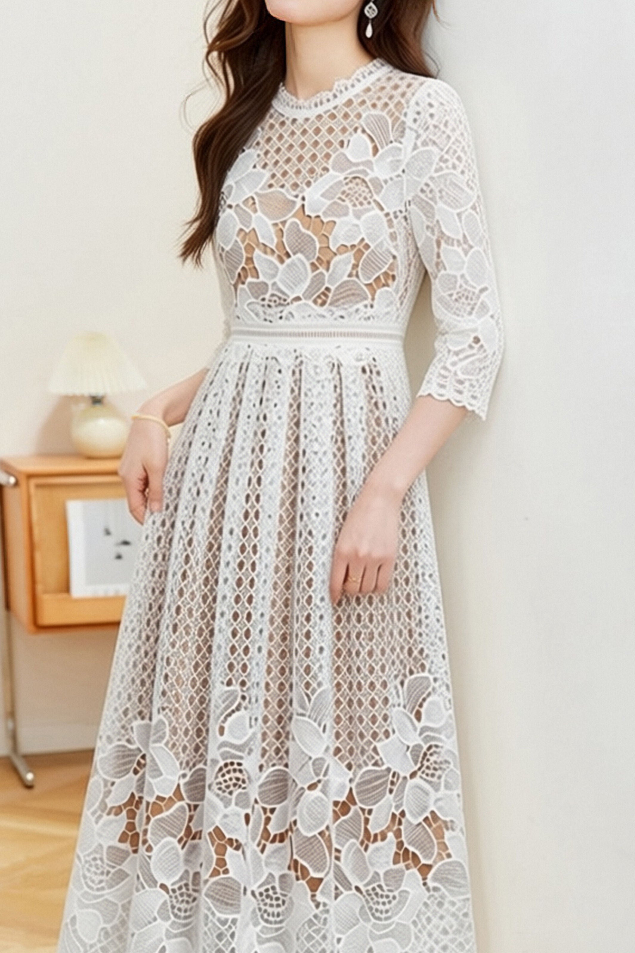 Elegant Textured Hollow Out Dress - liwisi