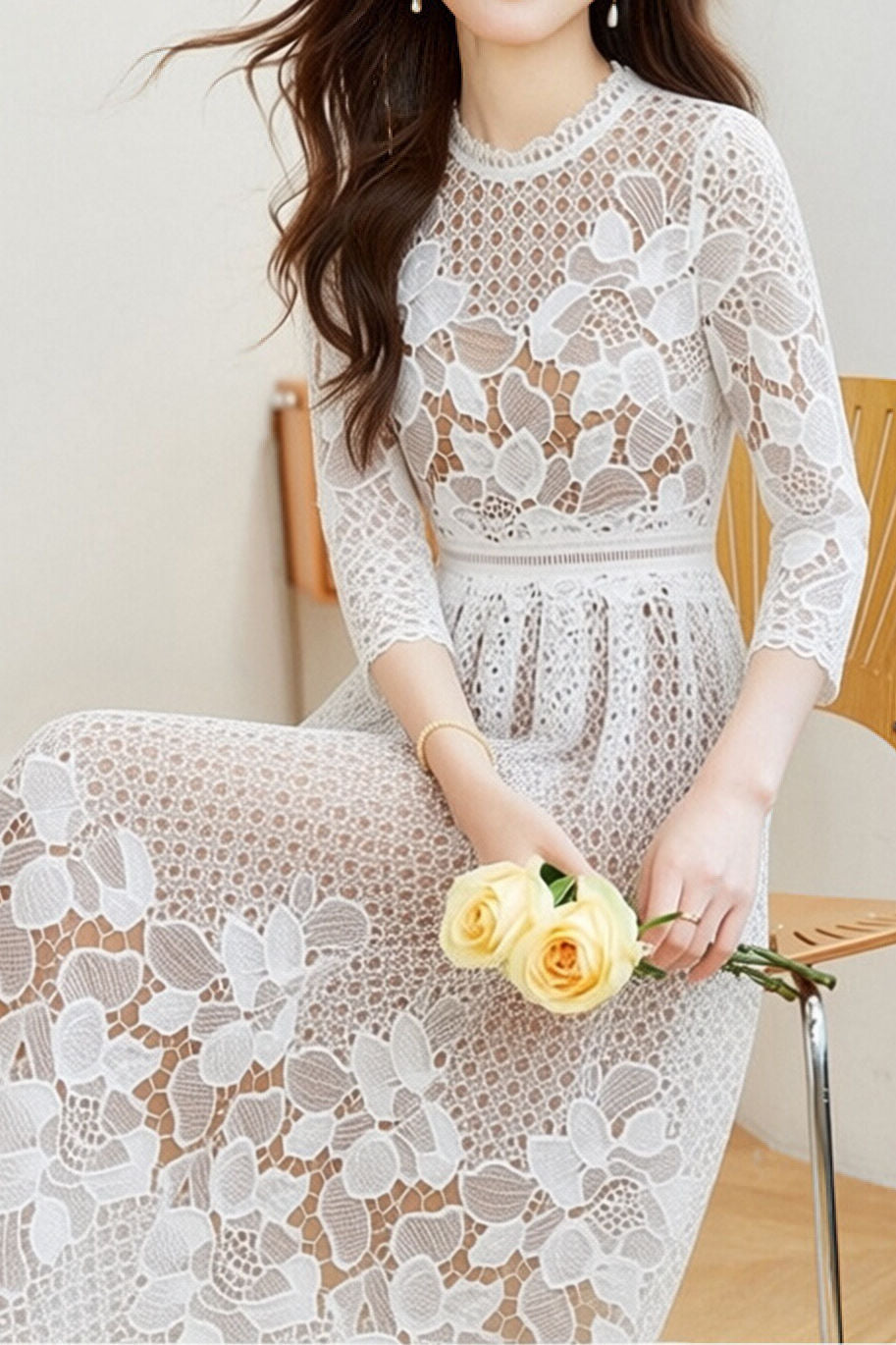 Elegant Textured Hollow Out Dress - liwisi