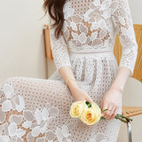 Elegant Textured Hollow Out Dress - liwisi