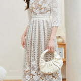 Elegant Textured Hollow Out Dress - liwisi