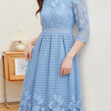 Elegant Textured Hollow Out Dress - liwisi