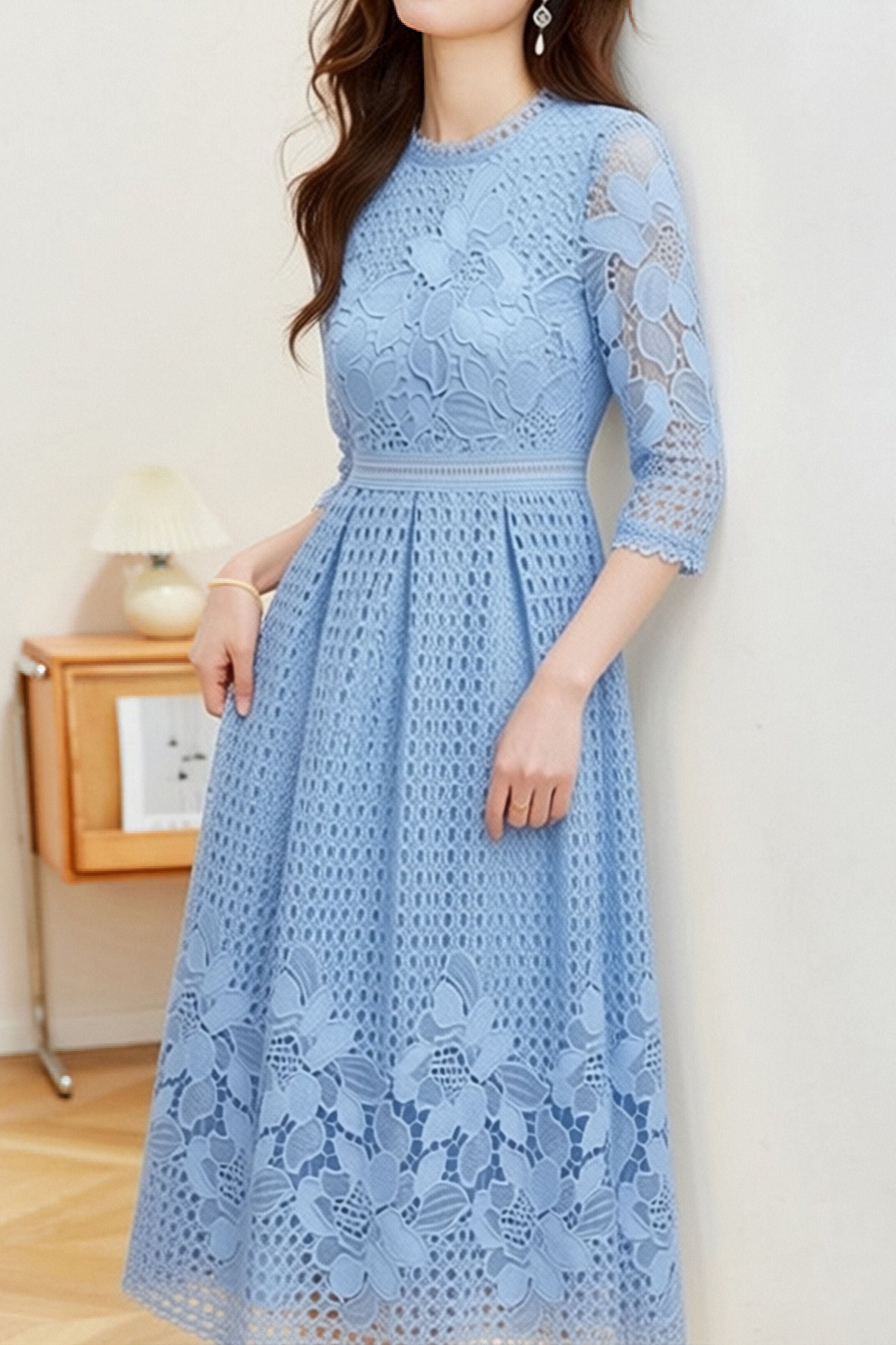 Elegant Textured Hollow Out Dress - liwisi