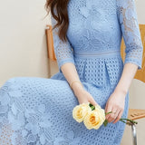 Elegant Textured Hollow Out Dress - liwisi