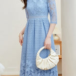 Elegant Textured Hollow Out Dress - liwisi