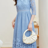 Elegant Textured Hollow Out Dress - liwisi