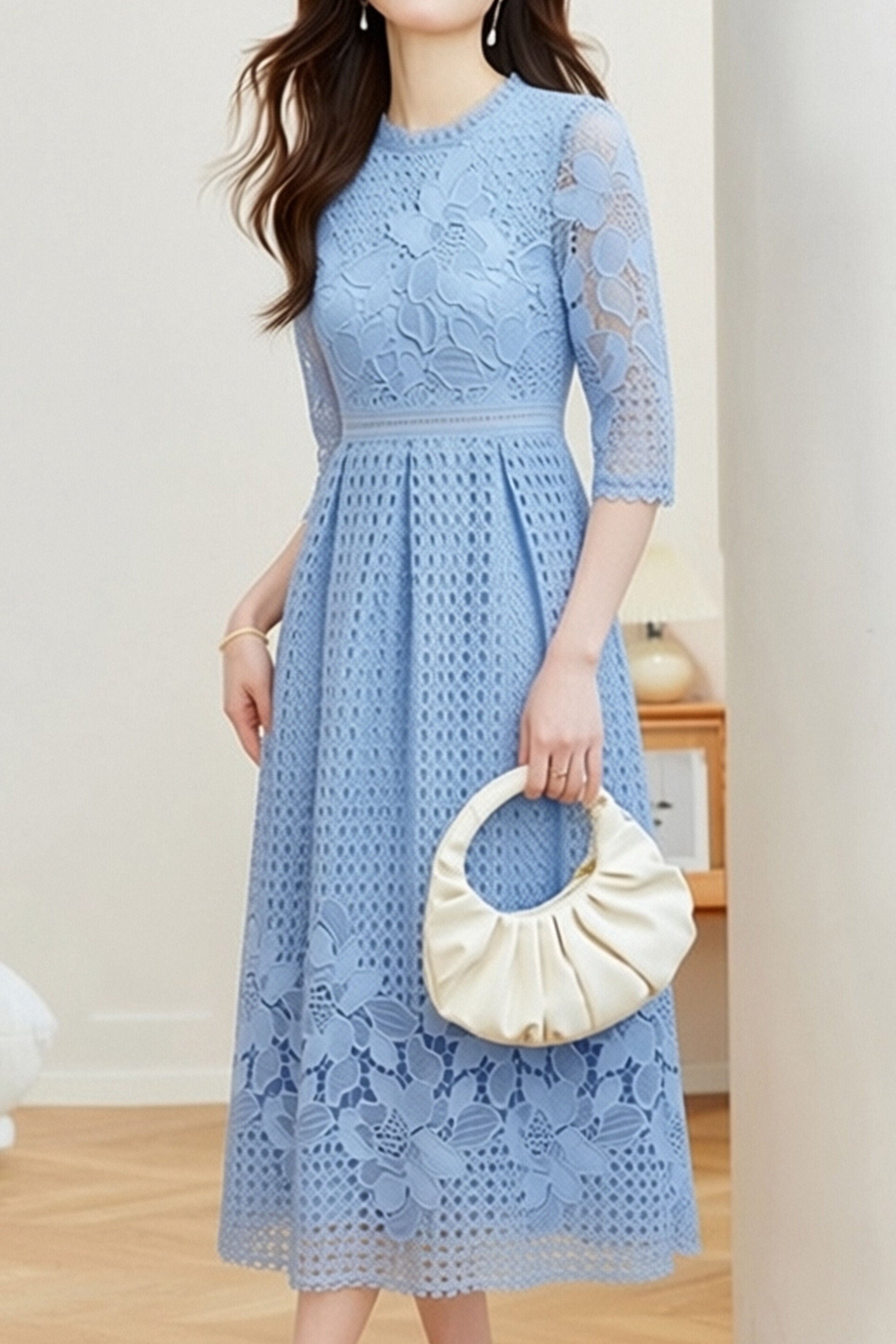 Elegant Textured Hollow Out Dress - liwisi