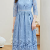 Elegant Textured Hollow Out Dress - liwisi