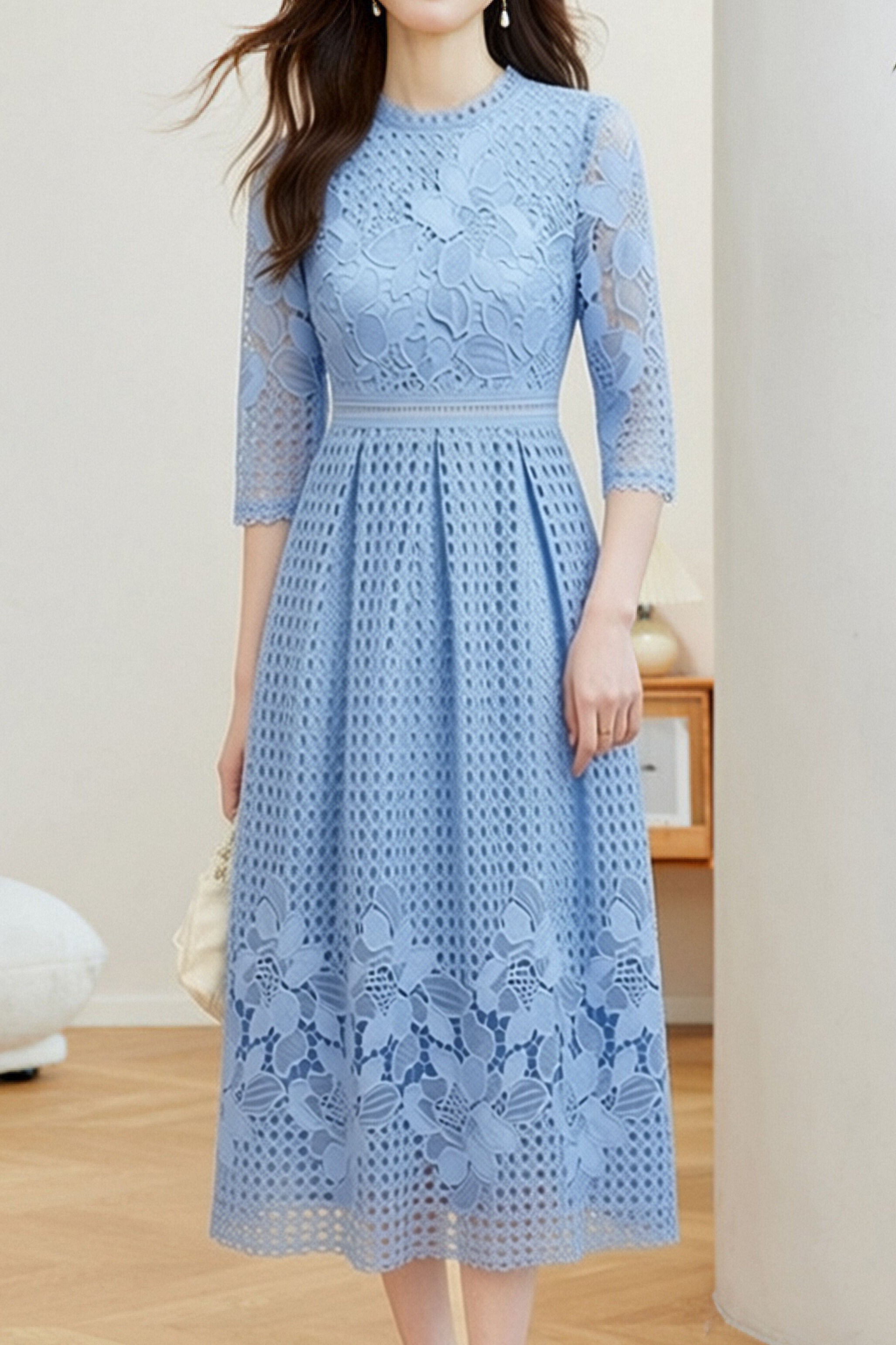 Elegant Textured Hollow Out Dress - liwisi
