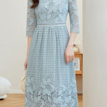 Elegant Textured Hollow Out Dress - liwisi
