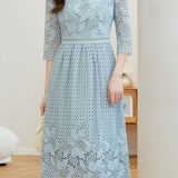 Elegant Textured Hollow Out Dress - liwisi