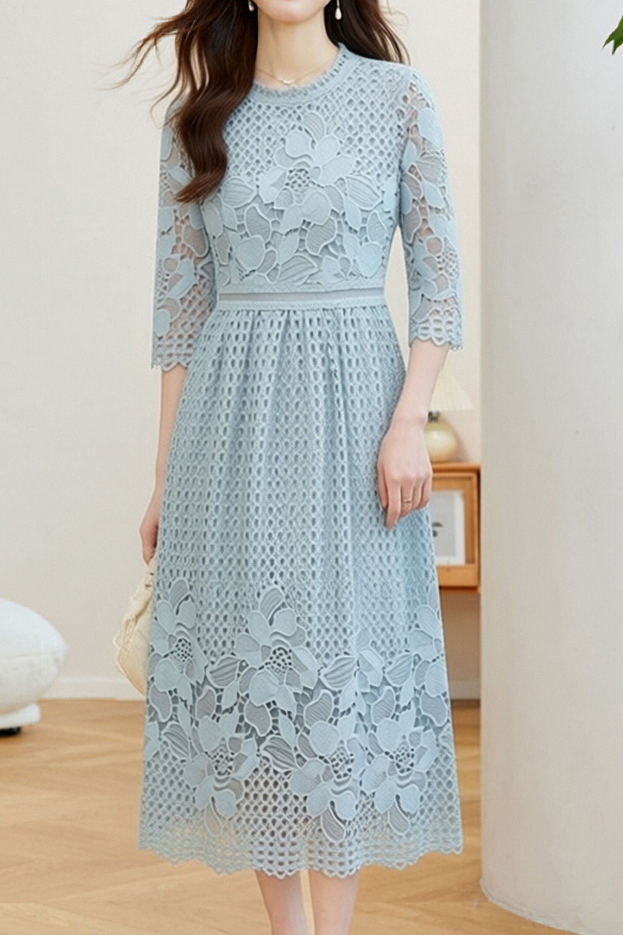 Elegant Textured Hollow Out Dress - liwisi