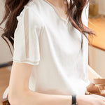 Casual Versatile V-Neck Spliced T-Shirt - liwisi