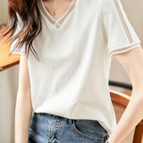 Casual Versatile V-Neck Spliced T-Shirt - liwisi