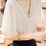 Elegant V-Neck Spliced Shirt - liwisi