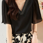 Elegant V-Neck Spliced Shirt - liwisi