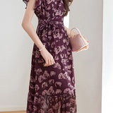Elegant V-Neck Rose Printed Dress - liwisi