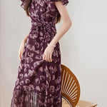 Elegant V-Neck Rose Printed Dress - liwisi