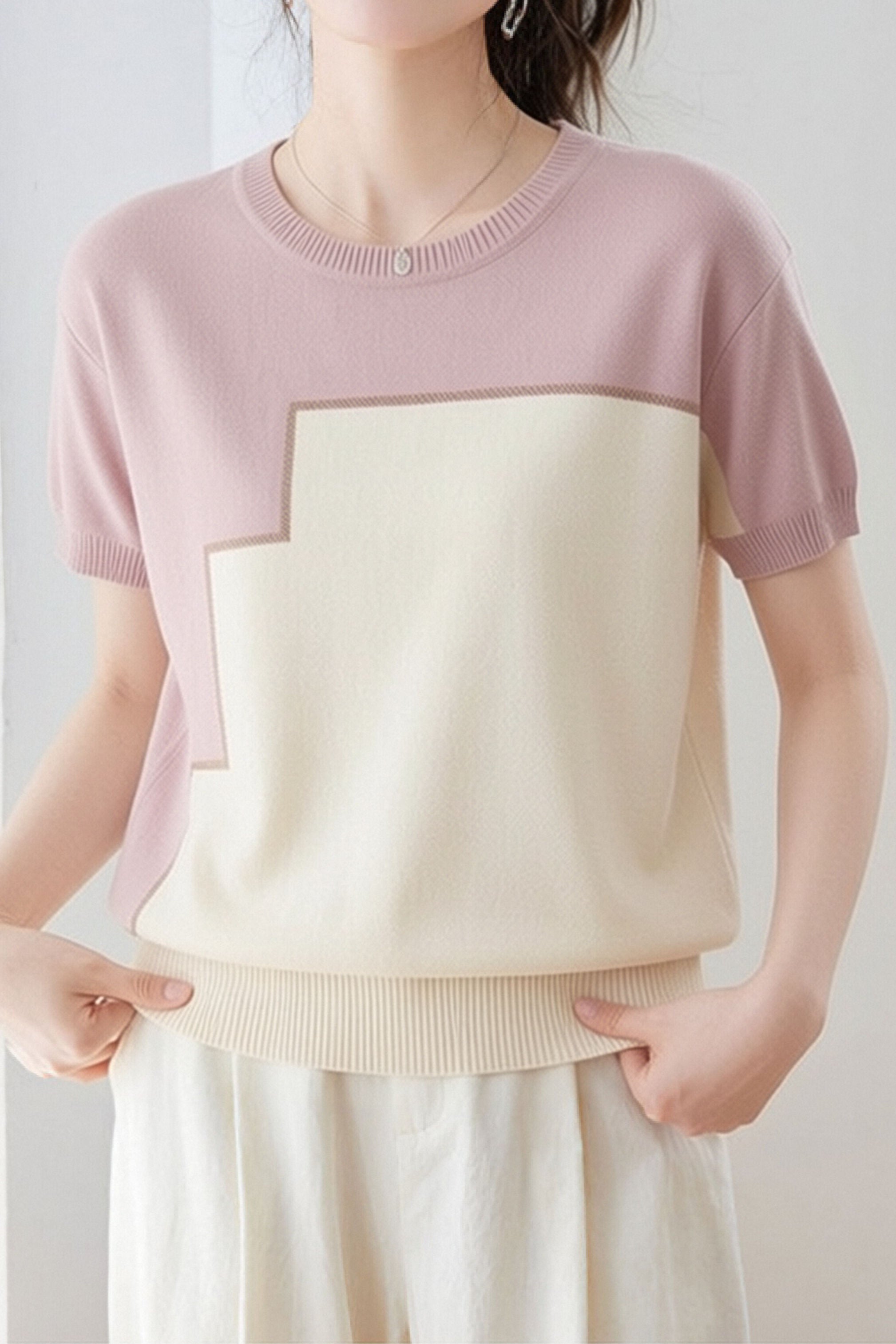 Casual Loose Versatile Color Block Knit Sweater - liwisi