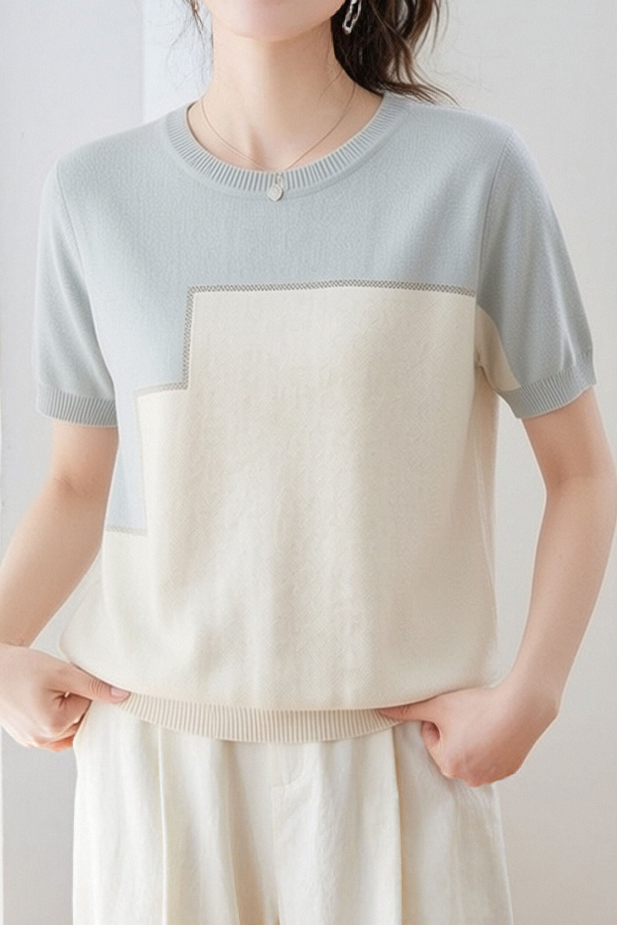 Casual Loose Versatile Color Block Knit Sweater - liwisi