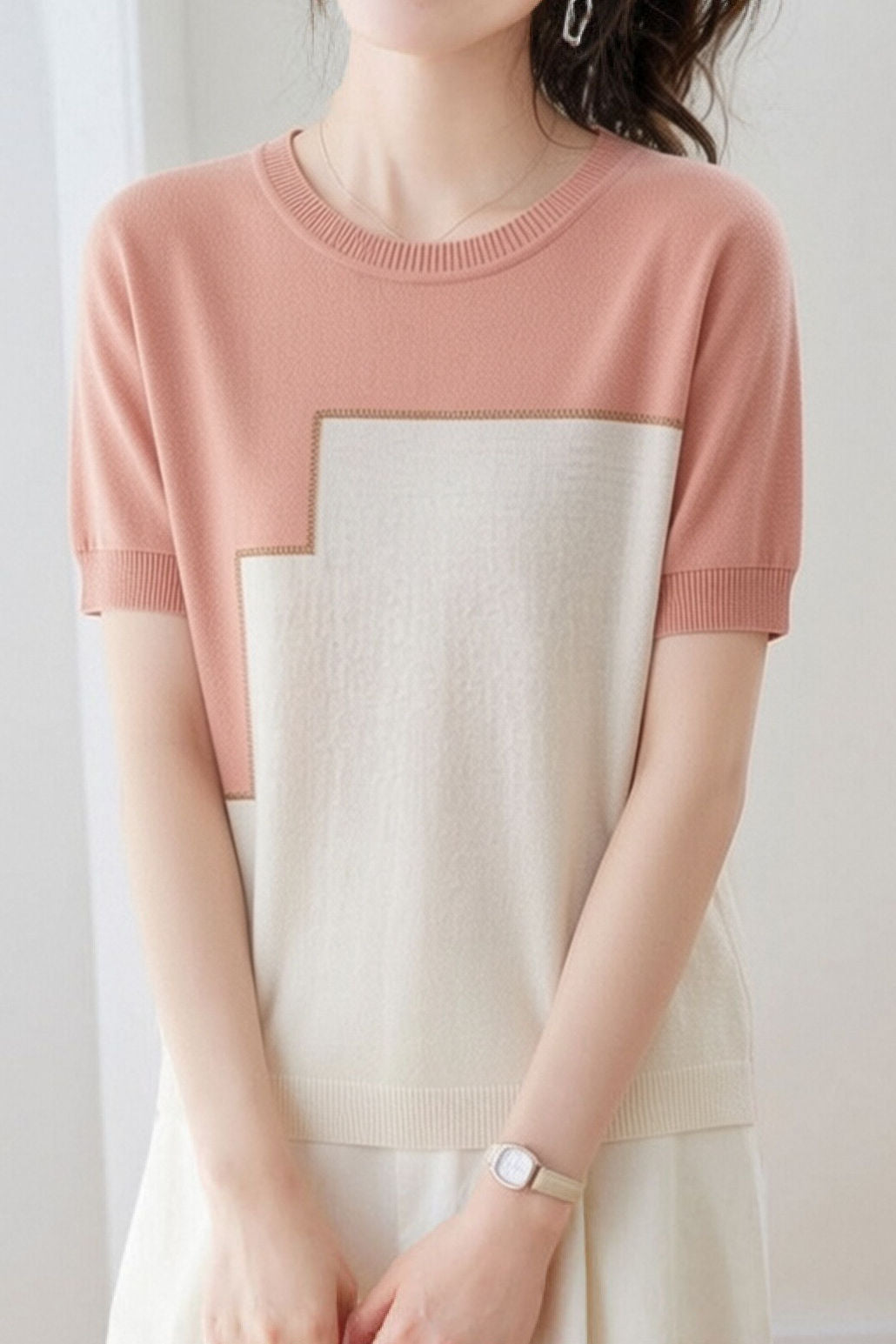 Casual Loose Versatile Color Block Knit Sweater - liwisi