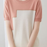 Casual Loose Versatile Color Block Knit Sweater - liwisi