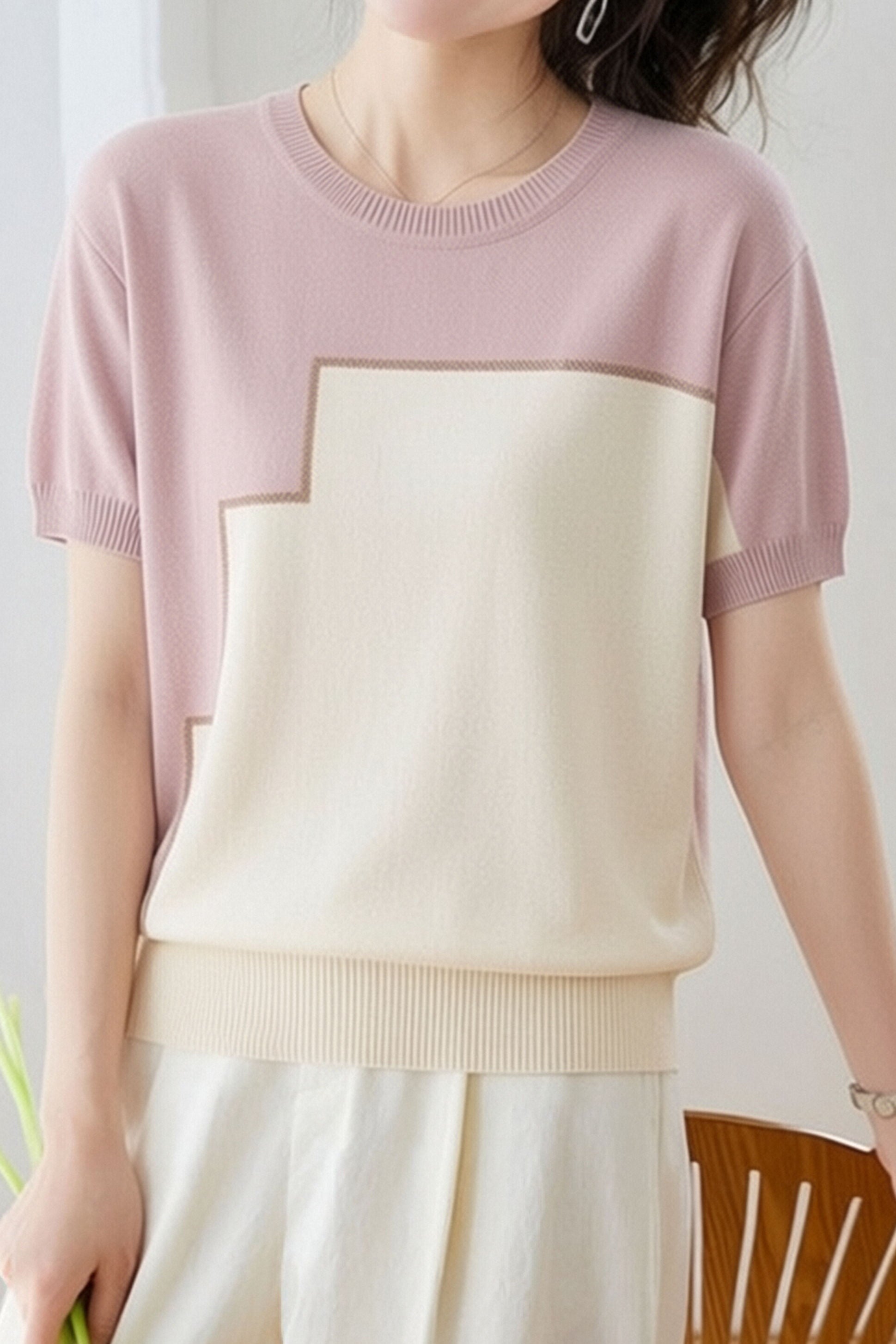 Casual Loose Versatile Color Block Knit Sweater - liwisi