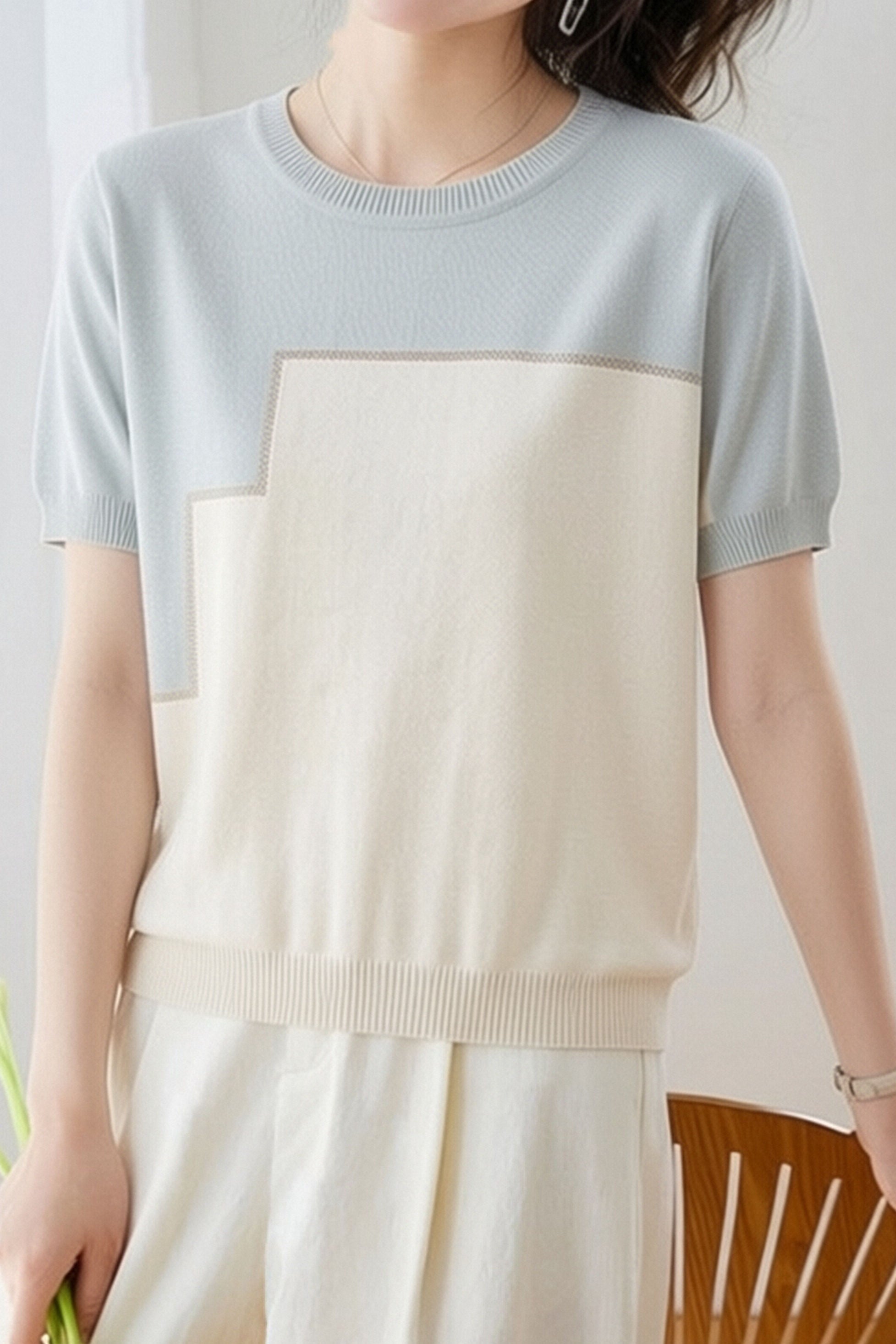 Casual Loose Versatile Color Block Knit Sweater - liwisi