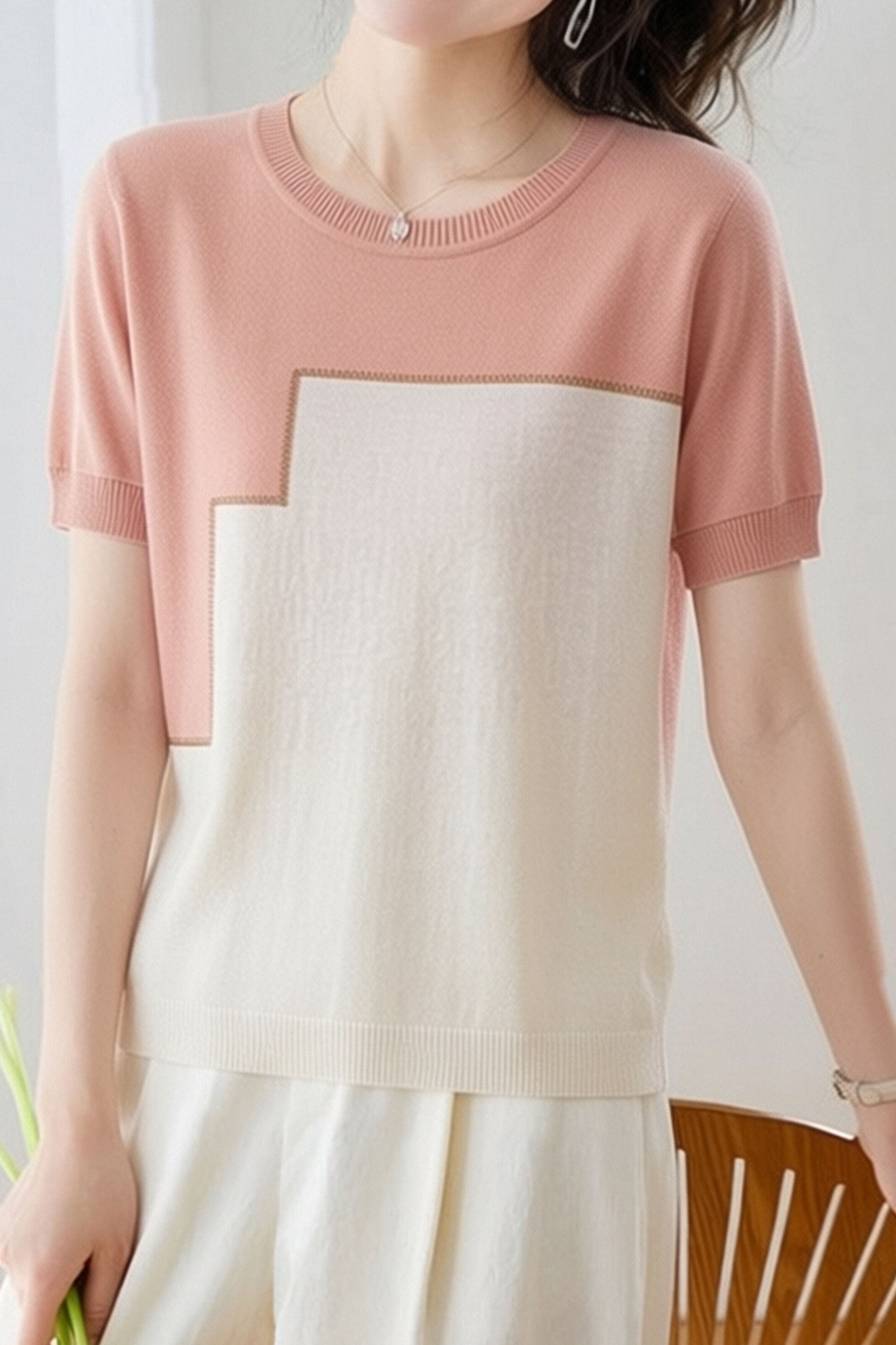 Casual Loose Versatile Color Block Knit Sweater - liwisi