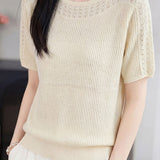 Casual Hollow Out Short Sleeve Knit Sweater - liwisi