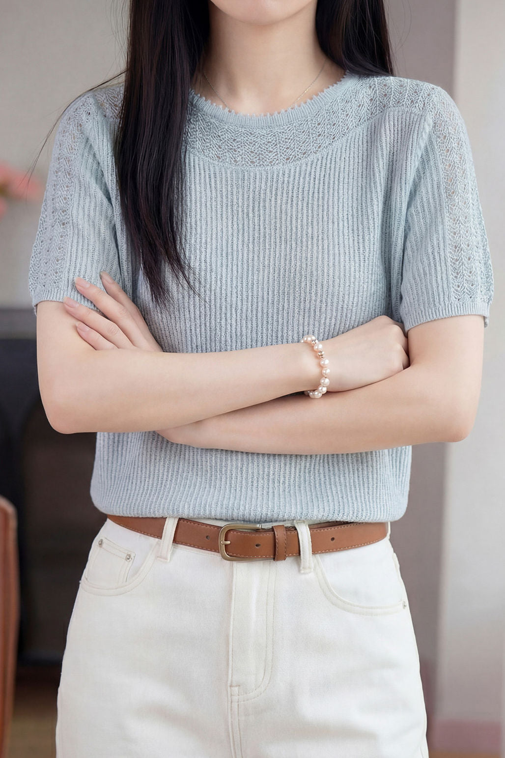 Casual Hollow Out Short Sleeve Knit Sweater - liwisi