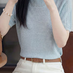 Casual Hollow Out Short Sleeve Knit Sweater - liwisi