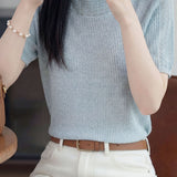 Casual Hollow Out Short Sleeve Knit Sweater - liwisi