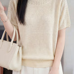Casual Hollow Out Short Sleeve Knit Sweater - liwisi