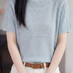 Casual Hollow Out Short Sleeve Knit Sweater - liwisi