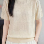 Casual Hollow Out Short Sleeve Knit Sweater - liwisi
