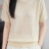 Casual Hollow Out Short Sleeve Knit Sweater - liwisi