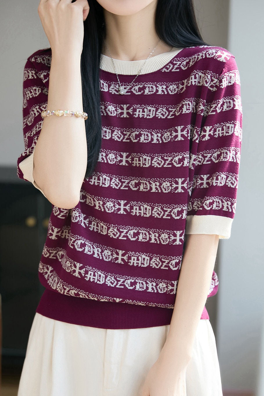 Casual Stripe Printed Knit Sweater - liwisi