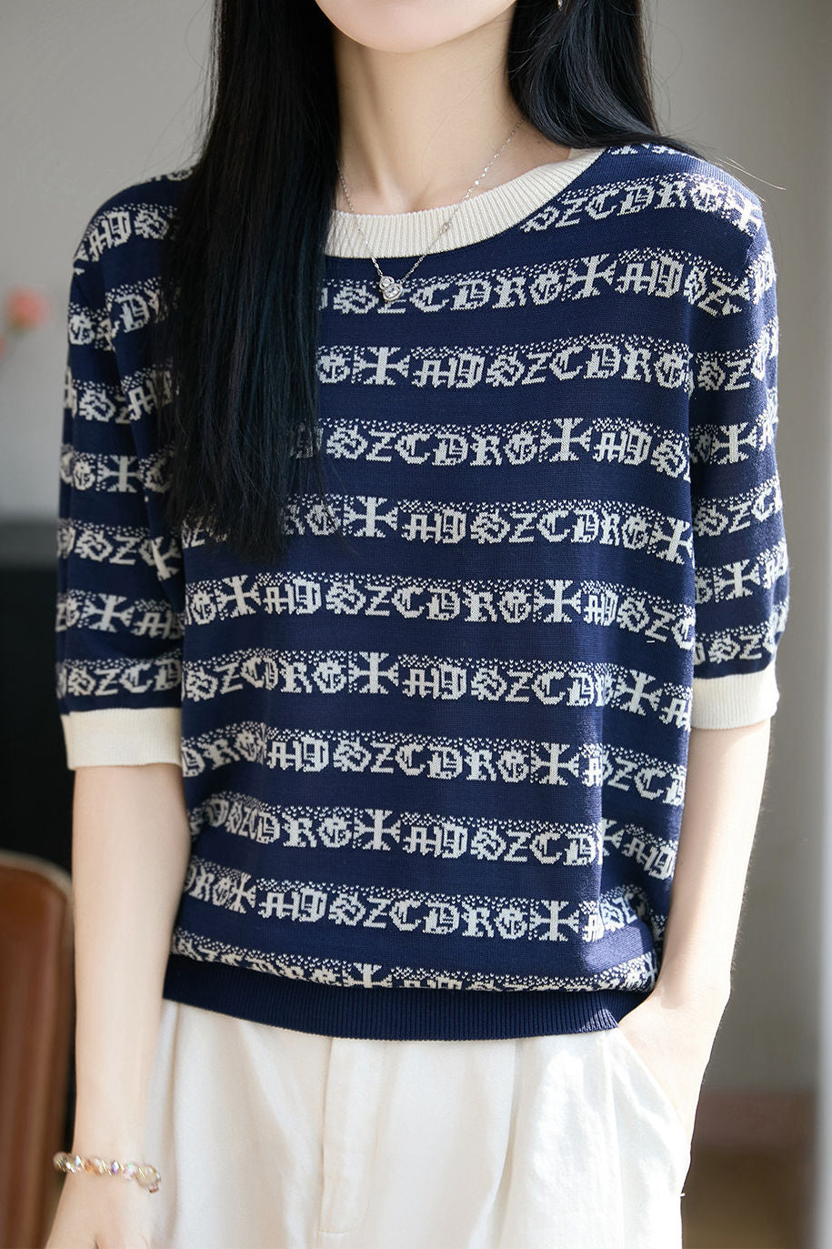 Casual Stripe Printed Knit Sweater - liwisi