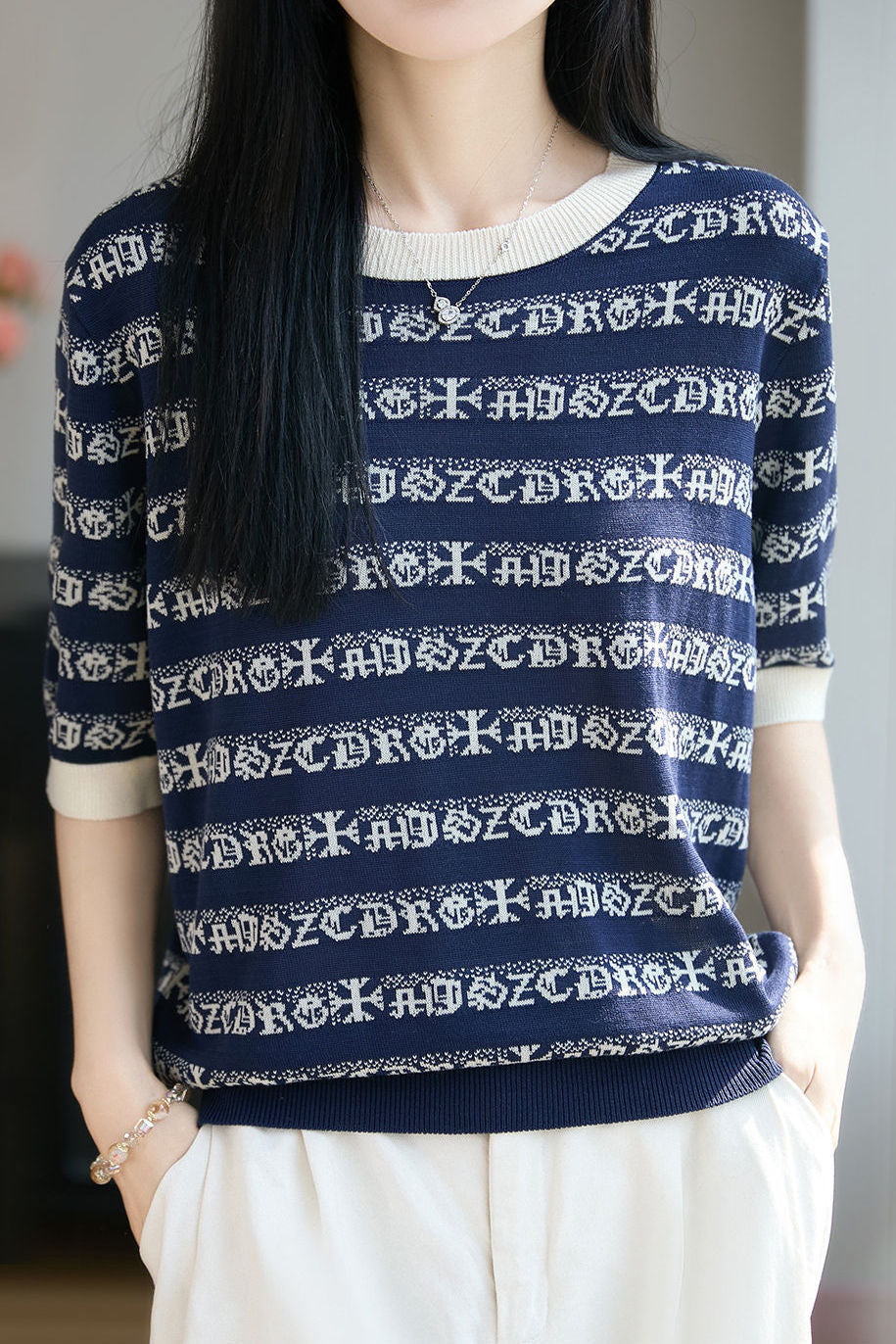 Casual Stripe Printed Knit Sweater - liwisi