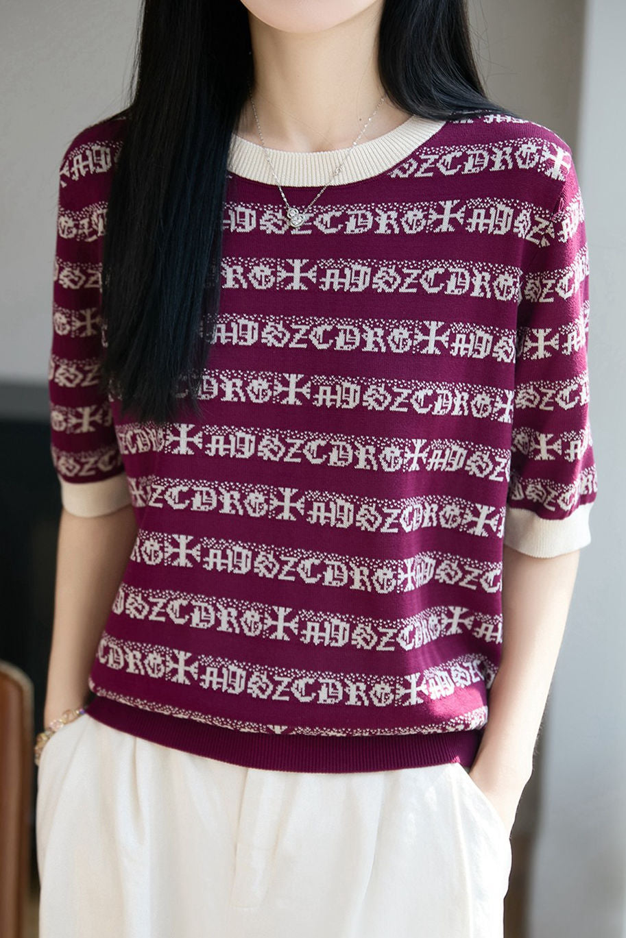 Casual Stripe Printed Knit Sweater - liwisi