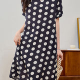 French Polka Dot V-Neck Dress - liwisi