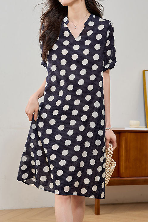 French Polka Dot V-Neck Dress - liwisi