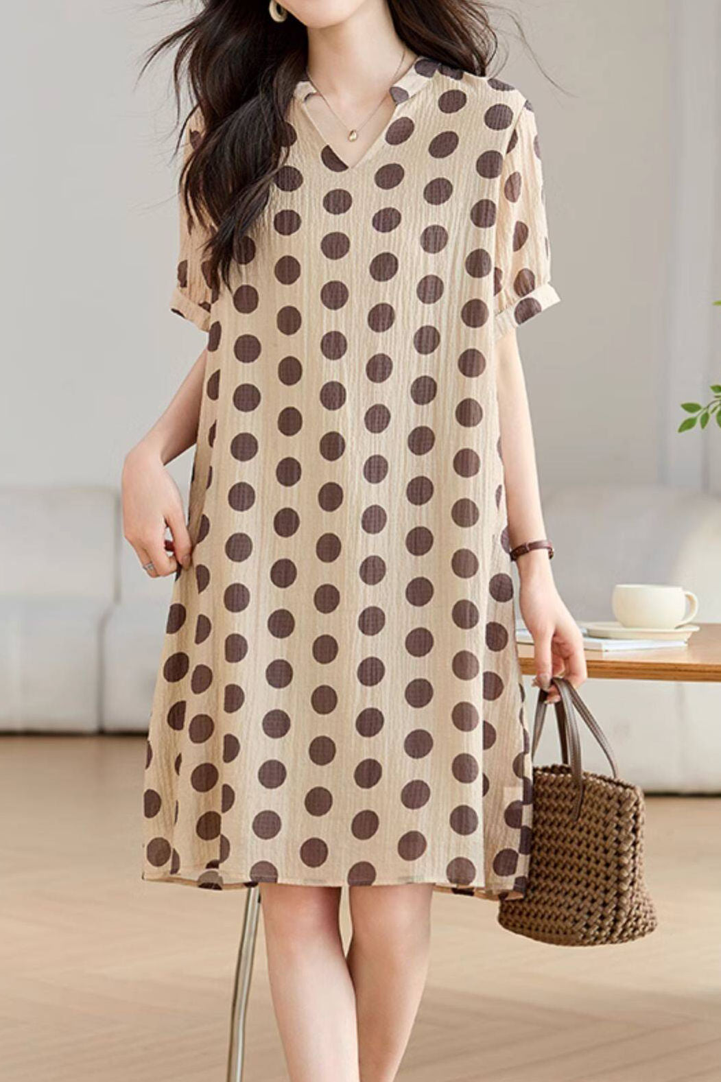French Polka Dot V-Neck Dress - liwisi