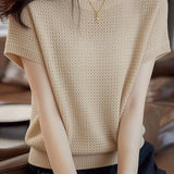 Casual Crew Neck Hollow Knit Sweater - liwisi