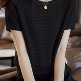 Casual Crew Neck Hollow Knit Sweater - liwisi